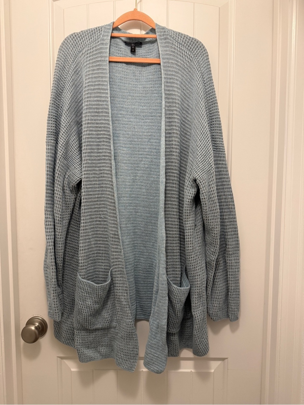 Light Blue Open-Front Waffle Knit Cardigan Sweater - Eileen Fisher